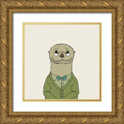 Otter on Cream Gold Ornate Wood Framed Art Print with Double Matting by Wild Apple Portfolio
