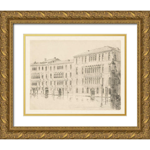 Venice Etching Gold Ornate Wood Framed Art Print with Double Matting by Wild Apple Portfolio