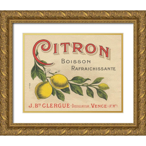Lemon Label Gold Ornate Wood Framed Art Print with Double Matting by Wild Apple Portfolio