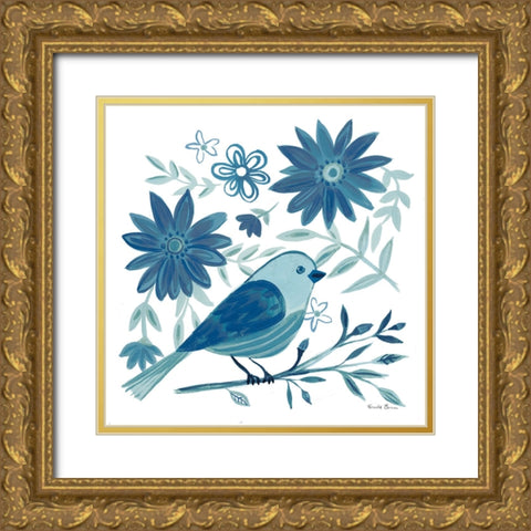 Blue Bird I Gold Ornate Wood Framed Art Print with Double Matting by Zaman, Farida