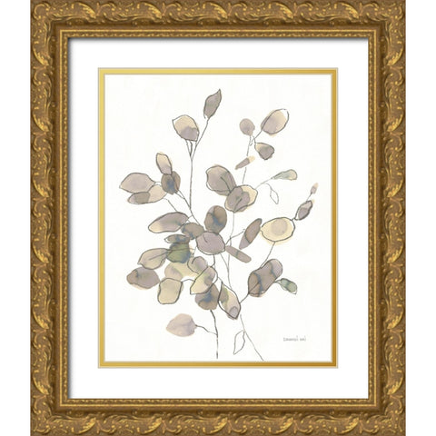 Transparent Leaves Dark Gold Ornate Wood Framed Art Print with Double Matting by Nai, Danhui