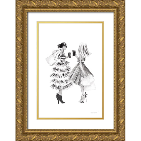 Paris Girlfriends II BW Gold Ornate Wood Framed Art Print with Double Matting by Charro, Mercedes Lopez
