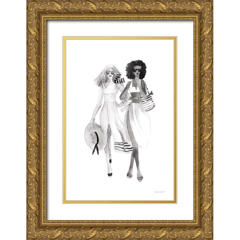 Paris Girlfriends IV BW Gold Ornate Wood Framed Art Print with Double Matting by Charro, Mercedes Lopez