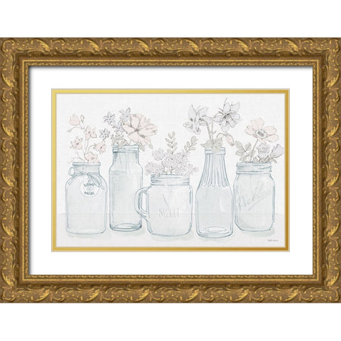 Peaceful Petals I Blue Gray Gold Ornate Wood Framed Art Print with Double Matting by Grove, Beth