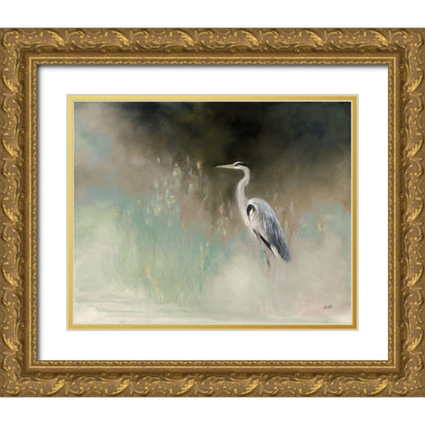 Peaceful Egret Teal Gold Ornate Wood Framed Art Print with Double Matting by Purinton, Julia