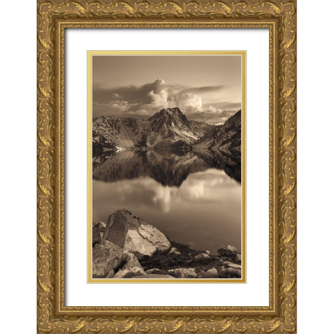 Sawtooth Lake Sepia Gold Ornate Wood Framed Art Print with Double Matting by Majchrowicz, Alan