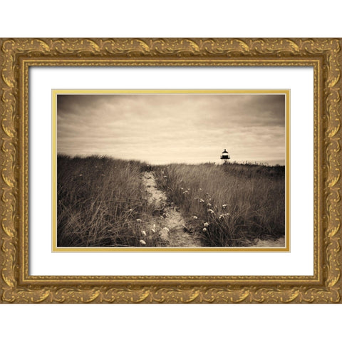 Nantucket Light Sepia Gold Ornate Wood Framed Art Print with Double Matting by Aledanda