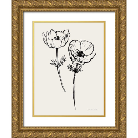 Ink Anemones I Black Gold Ornate Wood Framed Art Print with Double Matting by Miller, Sara Zieve