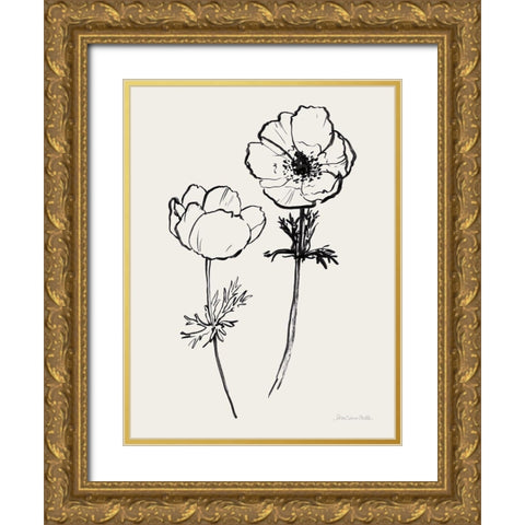 Ink Anemones II Black Gold Ornate Wood Framed Art Print with Double Matting by Miller, Sara Zieve
