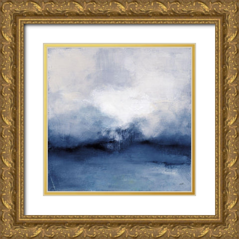 Sea Spray Indigo Gold Ornate Wood Framed Art Print with Double Matting by Purinton, Julia