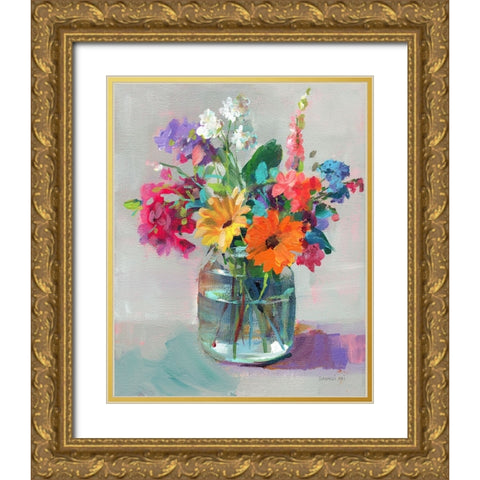 Cottage Garden Bouquet I Gold Ornate Wood Framed Art Print with Double Matting by Nai, Danhui