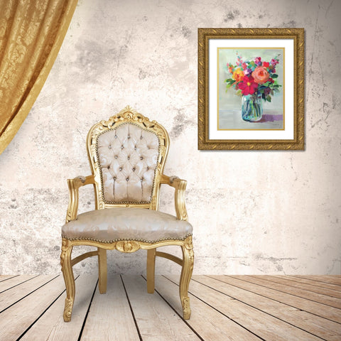 Cottage Garden Bouquet II Gold Ornate Wood Framed Art Print with Double Matting by Nai, Danhui