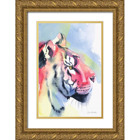 Tiger Portrait Gold Ornate Wood Framed Art Print with Double Matting by Del Valle, Aimee