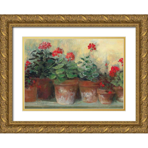 Kathleens Geraniums Crop Gold Ornate Wood Framed Art Print with Double Matting by Rowan, Carol