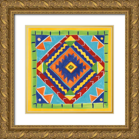 Mucho Caliente VII Blue Gold Ornate Wood Framed Art Print with Double Matting by Zaman, Farida