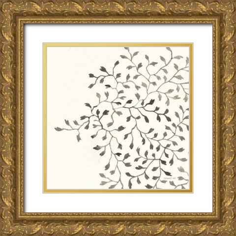 Ink Leaf II Gold Ornate Wood Framed Art Print with Double Matting by Nai, Danhui