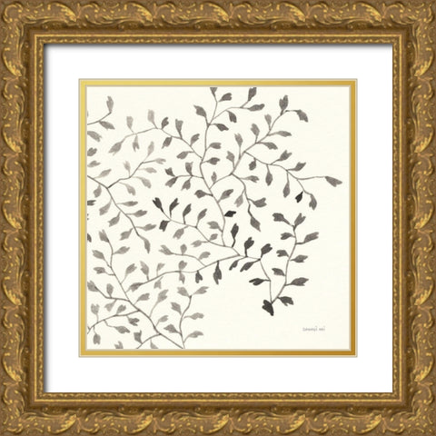 Ink Leaf III Gold Ornate Wood Framed Art Print with Double Matting by Nai, Danhui