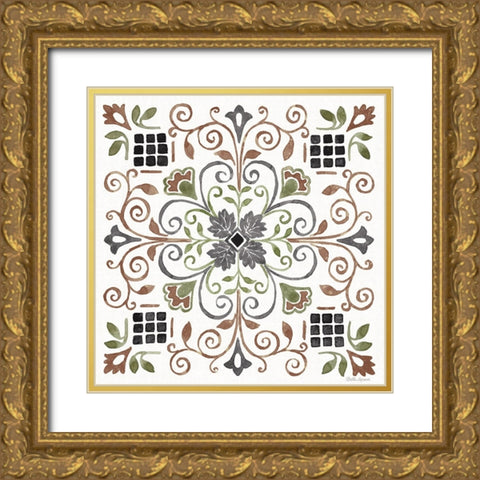 Mediterranean Motif IV Green Gold Ornate Wood Framed Art Print with Double Matting by Grove, Beth
