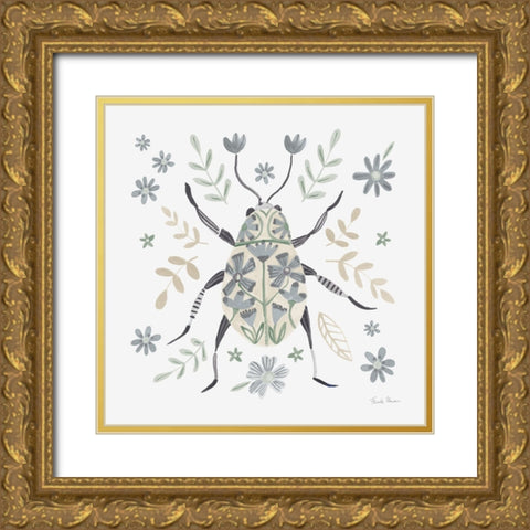 Folk Beetle II Neutral Gold Ornate Wood Framed Art Print with Double Matting by Zaman, Farida