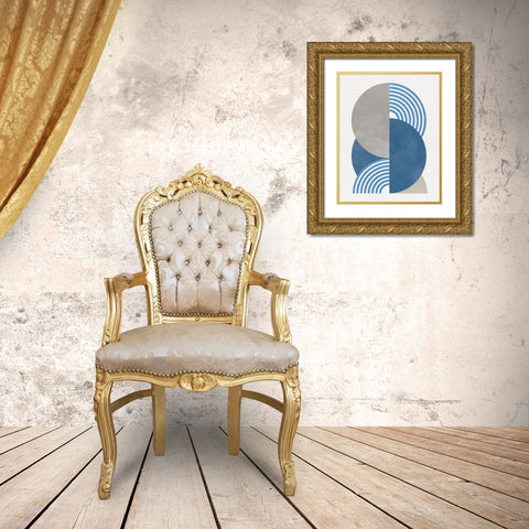 Deco Glam I Blue Gold Ornate Wood Framed Art Print with Double Matting by Hershey, Moira