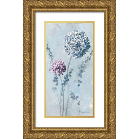 Airy Blooms I Purple Gold Ornate Wood Framed Art Print with Double Matting by Nai, Danhui