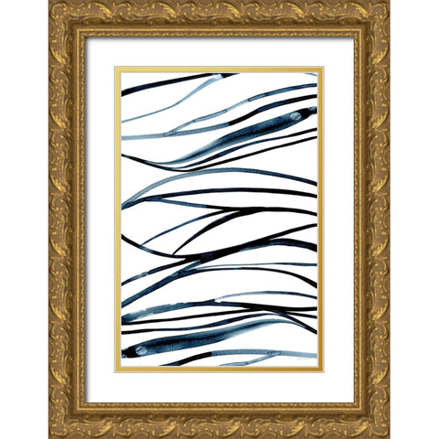 Threads of Blue I Gold Ornate Wood Framed Art Print with Double Matting by Charro, Mercedes Lopez
