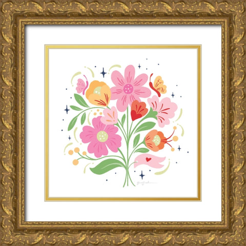 Bold Bright Bouquet I Gold Ornate Wood Framed Art Print with Double Matting by Graham, Gia