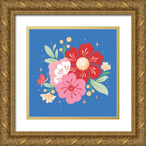 Floral Bouquet I Bright Gold Ornate Wood Framed Art Print with Double Matting by Graham, Gia