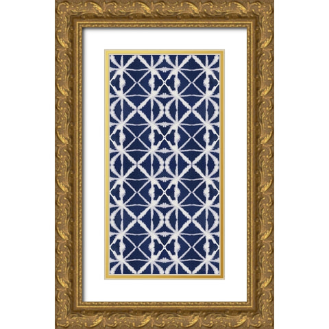 Indigo Splash Pattern VIE Panel Gold Ornate Wood Framed Art Print with Double Matting by June, Dina