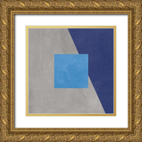 Azure Blue Silk Abstract II Gold Ornate Wood Framed Art Print with Double Matting by Tillmon, Avery