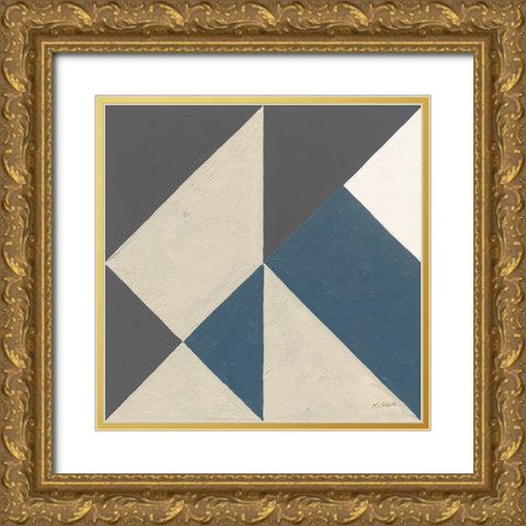 Triangles I Teal Crop Gold Ornate Wood Framed Art Print with Double Matting by Schick, Mike
