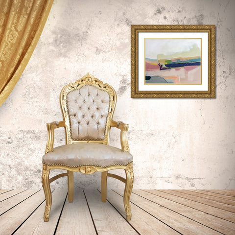 Fortunate Isles Pink Blue Gold Ornate Wood Framed Art Print with Double Matting by Munger, Pamela