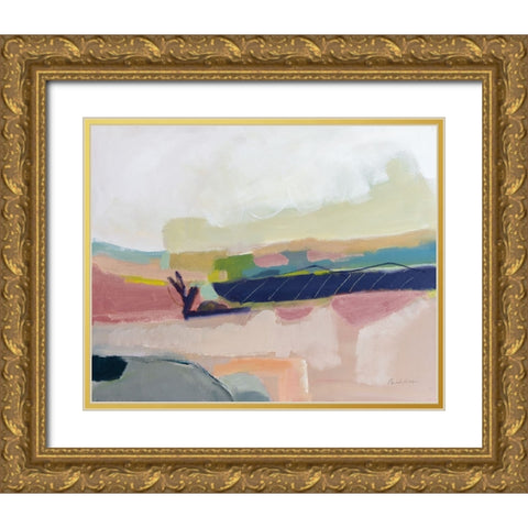 Fortunate Isles Pink Blue Gold Ornate Wood Framed Art Print with Double Matting by Munger, Pamela