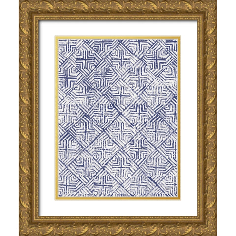 Maki Tile Panel II Crop II Blue Gold Ornate Wood Framed Art Print with Double Matting by Lovell, Kathrine