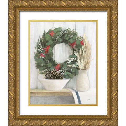 Natural Christmas I Blue Gold Ornate Wood Framed Art Print with Double Matting by Purinton, Julia
