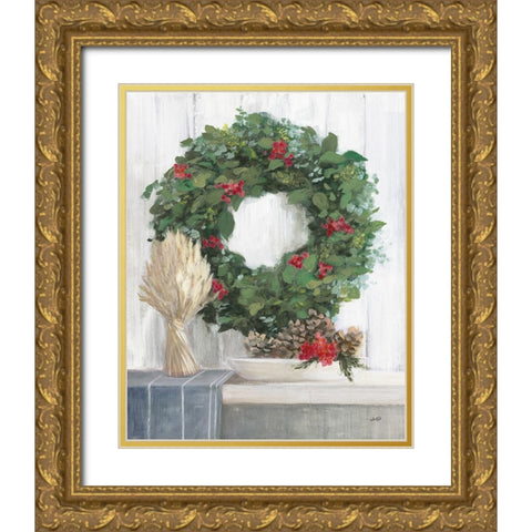 Natural Christmas II Blue Gold Ornate Wood Framed Art Print with Double Matting by Purinton, Julia