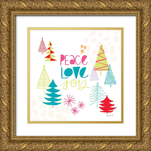 Peace Love Joy II Bright Gold Ornate Wood Framed Art Print with Double Matting by Warrick, Cheryl