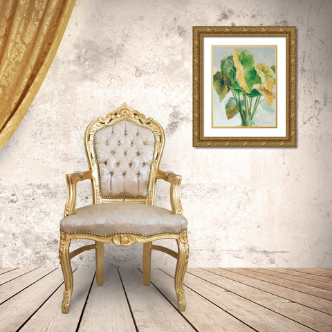 Greenhouse Palm I Teal and Gold Crop Gold Ornate Wood Framed Art Print with Double Matting by Nai, Danhui