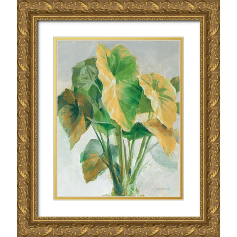 Greenhouse Palm I Teal and Gold Crop Gold Ornate Wood Framed Art Print with Double Matting by Nai, Danhui