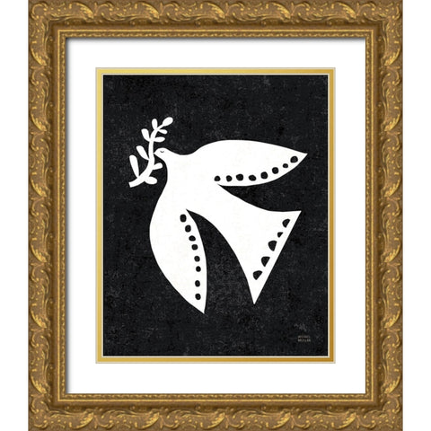 Christmas Whimsy Dove Gold Ornate Wood Framed Art Print with Double Matting by Mullan, Michael