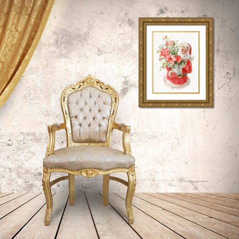 Floral Santa Gold Ornate Wood Framed Art Print with Double Matting by Nai, Danhui