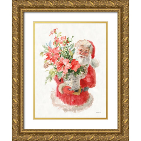 Floral Santa Gold Ornate Wood Framed Art Print with Double Matting by Nai, Danhui