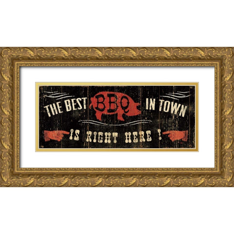 The Best BBQ in Town Gold Ornate Wood Framed Art Print with Double Matting by Pela Studio