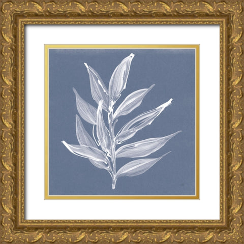 Leaf Study IV Blue Gold Ornate Wood Framed Art Print with Double Matting by Paschke, Chris