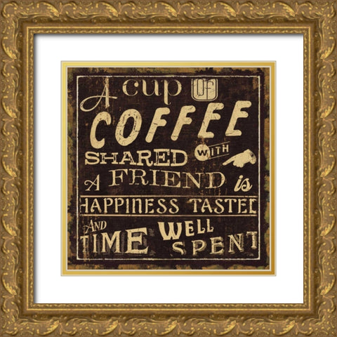 Coffee Quote I Gold Ornate Wood Framed Art Print with Double Matting by Pela Studio