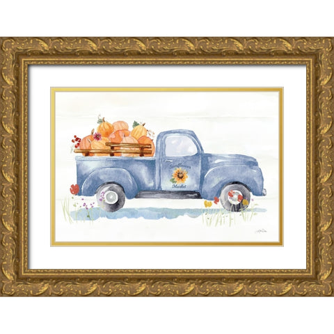 Autumn Ramble I Navy Gold Ornate Wood Framed Art Print with Double Matting by Pete, Katrina