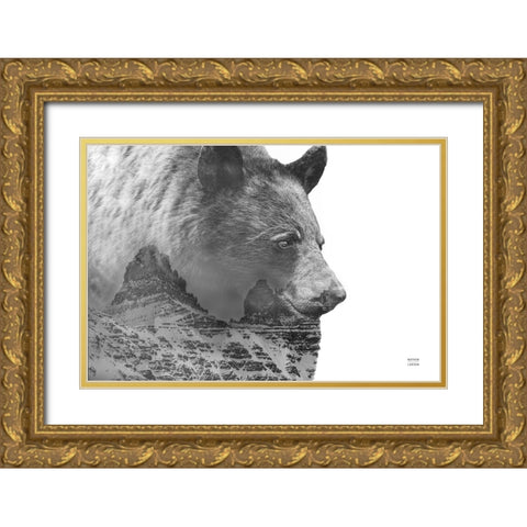 Mountain Bear Gold Ornate Wood Framed Art Print with Double Matting by Larson, Nathan