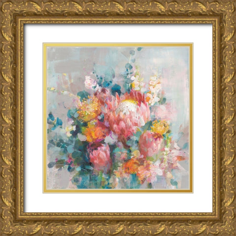 Protea Bouquet Gold Ornate Wood Framed Art Print with Double Matting by Nai, Danhui