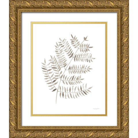 Woodland Fern Khaki Gold Ornate Wood Framed Art Print with Double Matting by Charro, Mercedes Lopez