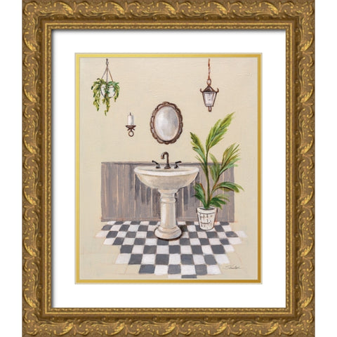 Gray Cottage Bathroom II Gold Ornate Wood Framed Art Print with Double Matting by Vassileva, Silvia